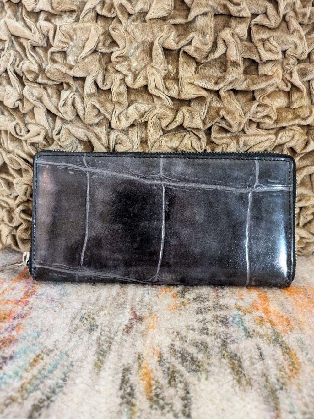 LODIS croco-embossed leather wallet Black/Gray New without Tags